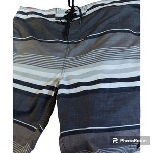 Men's O'Neill Sz. 38 Black, Gray and White Shorts. Draw String Waist. Real Nice